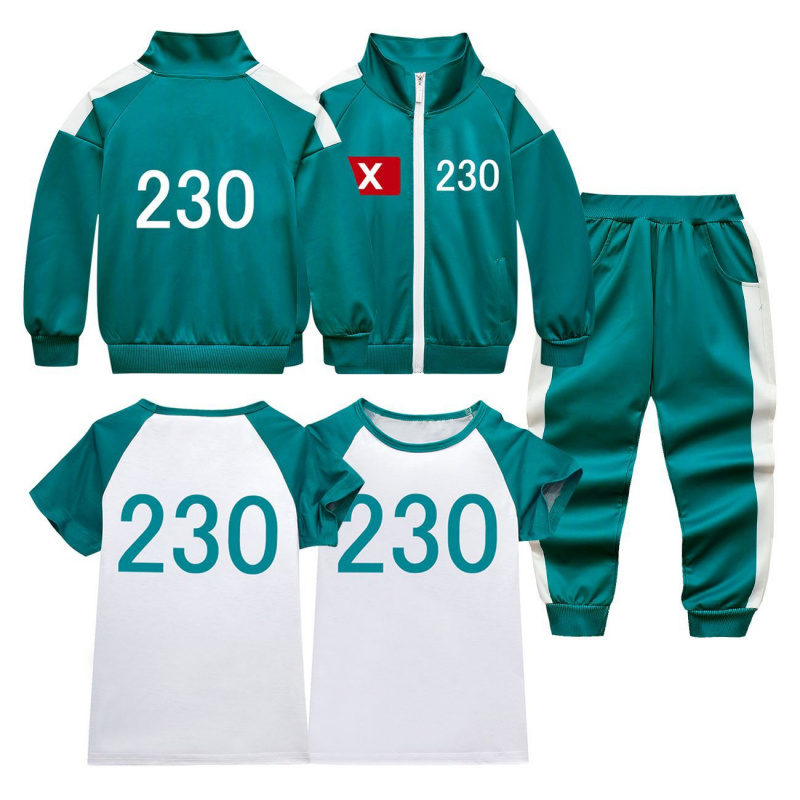 Halloween Costume Kids - 2025年新作 キッズ向けカスタマイズ可能なイカゲーム2服セット Tシャツ230枚 子供用トラックスーツ 男の子 女の子