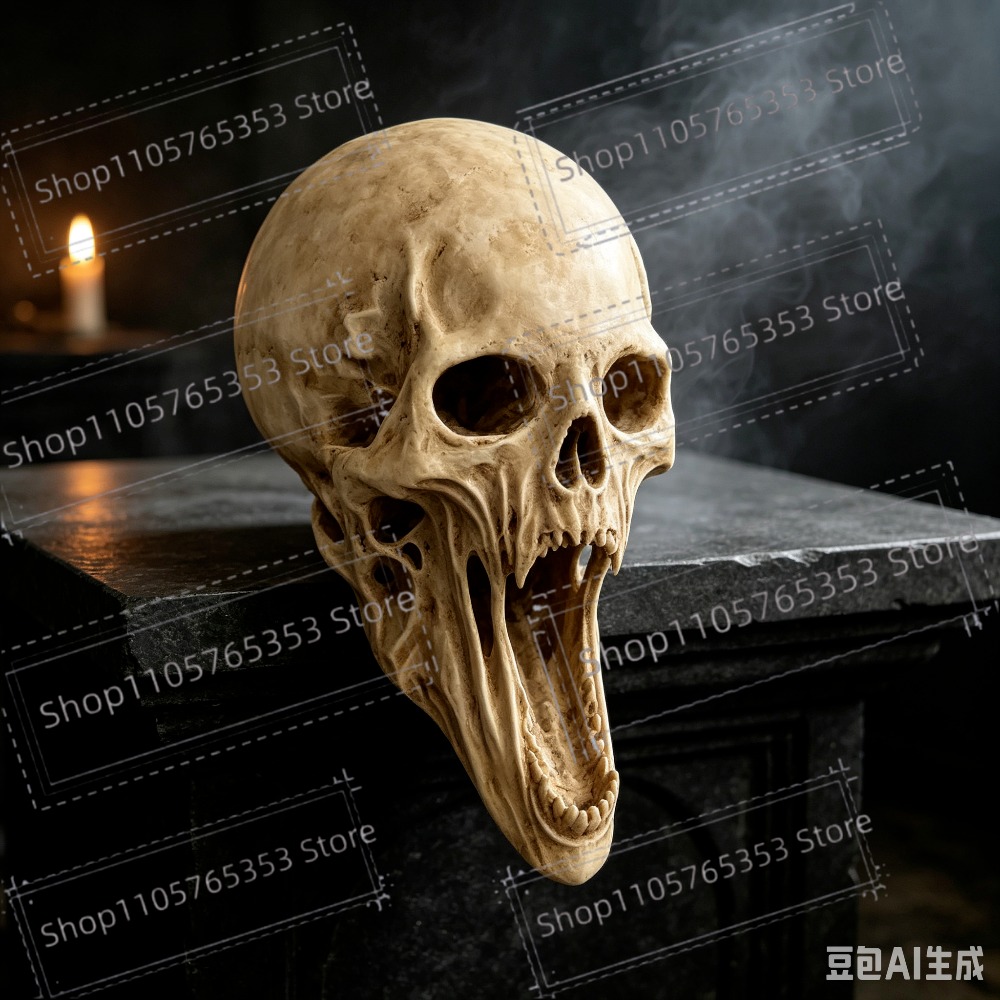 Halloween Skeleton Decoration - ゴシック調の叫ぶ骸骨像 ホラー 恐ろしいスケルトンヘッド彫刻 ハロウィン ホーム ブックシェルフ