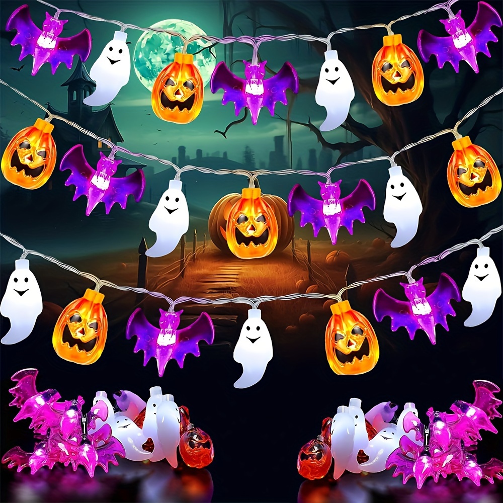 Halloween Led String Lights Orange - かわいいカボチャコウモリゴーストハロウィンLEDストリングライト59/118インチ10/20LED電池式フェアリーライト屋内窓パーティーデコレーション用