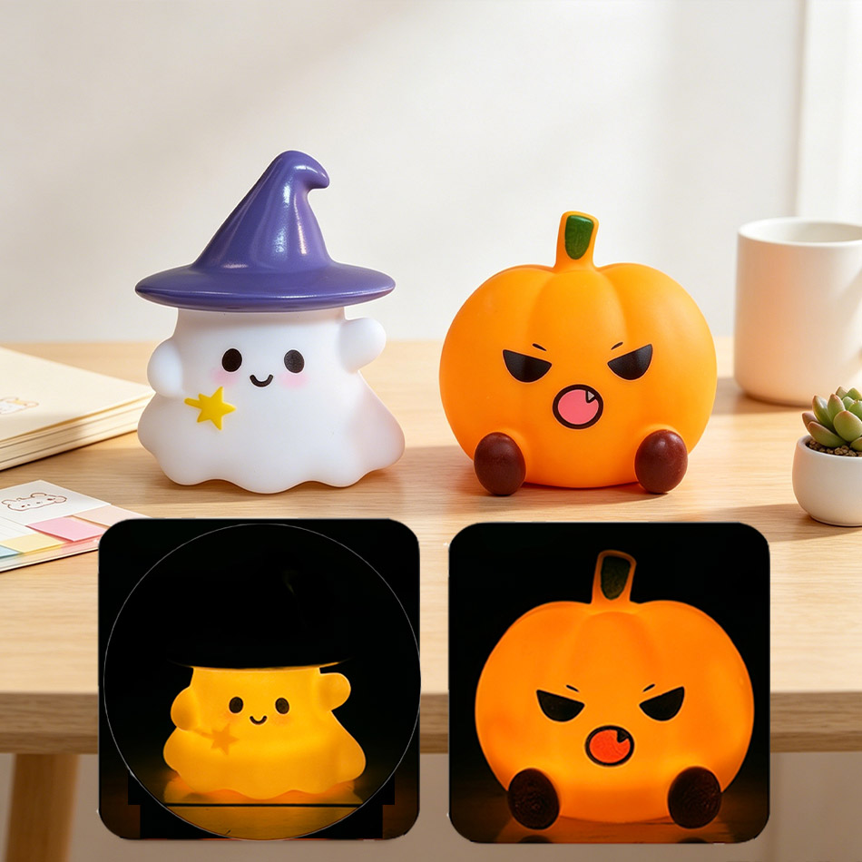Halloween Pumpkin Decor Led - かわいい魔女ゴーストカボチャシリコンナイトライトかわいいキャラクターフィギュアライトデスクトップ装飾ハロウィンパーティーギフト寝室の装飾