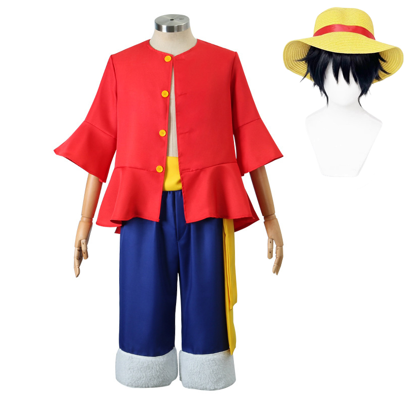 Halloween Costume Kids - ルフィコスプレ衣装帽子かつらアニメ OP 子供大人ハロウィンカーニバルパーティーロールプレイングスーツ衣装服