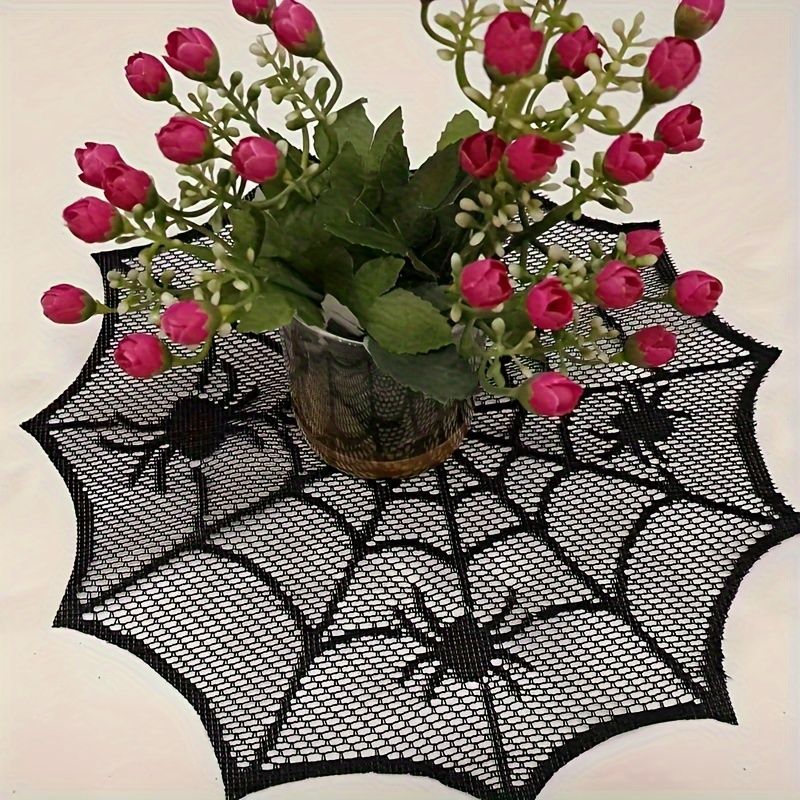 Spider Web Halloween Decoration - VIKAMA ハロウィン ブラックレース スパイダーウェブ ミールマット クモ型