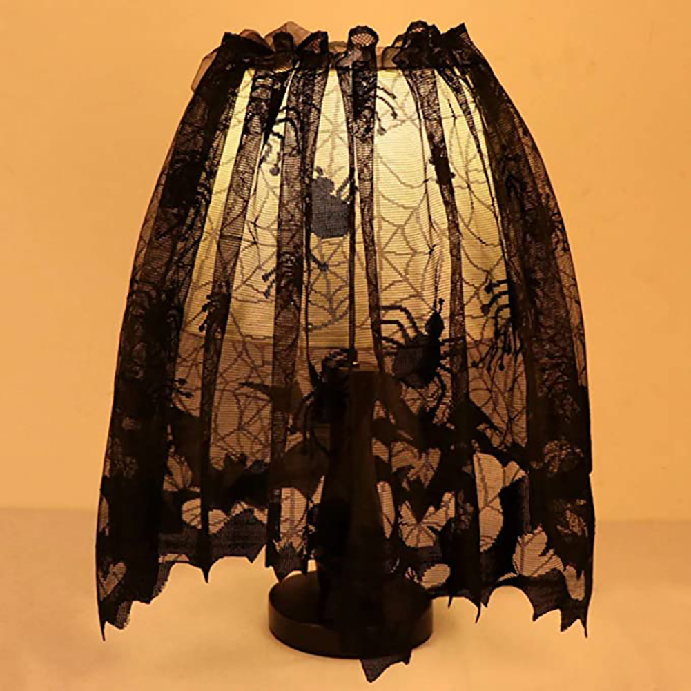 Spider Web Halloween Decoration - ハロウィン ブラックレース スパイダーウェブ装飾 多用途ランプシェードカバー テーブルクロス ホームダイニングテーブル