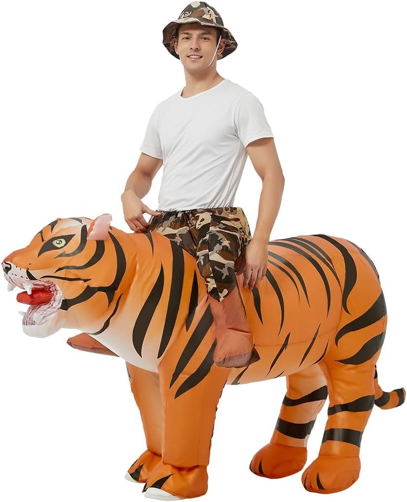 Halloween Costume Adult - 大人用ハロウィーンコスチューム、女性・男性向け、面白い空気で膨らませるタイガーコスチューム、ハロウィーンパーティー、コスプレに最適。