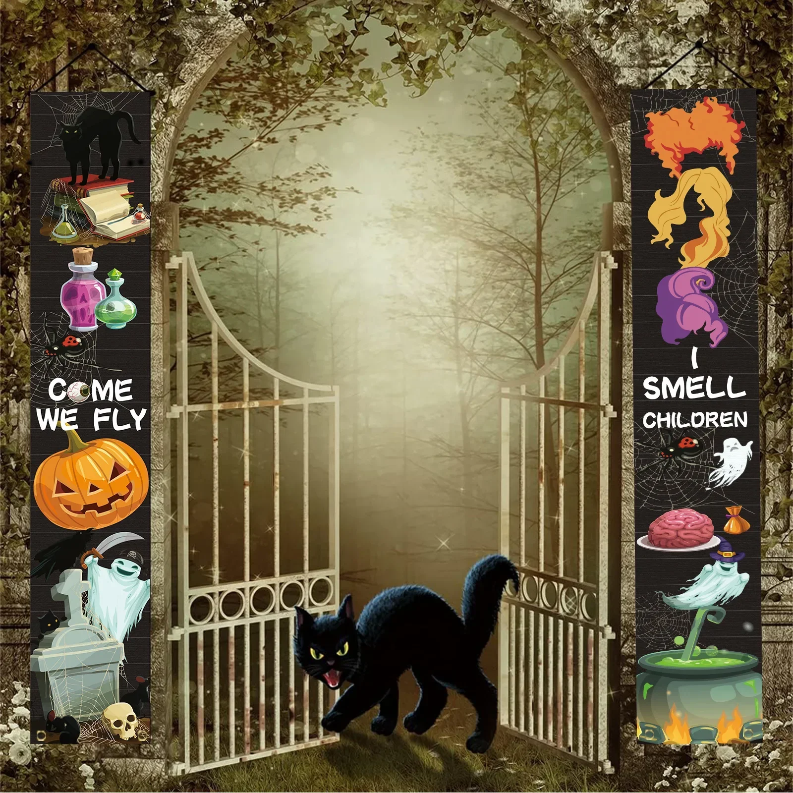 Spider Web Halloween Decoration - ハロウィンカボチャカプレットホラークモの巣雰囲気旗ぶら下げ装飾ゴーストフェスティバルポーチホリデーホームドア壁装飾