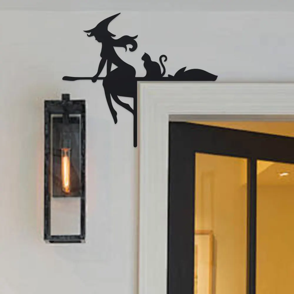 Spider Web Halloween Decoration - ハロウィン ドアフレーム装飾セット – 蜘蛛の巣付き錬鉄製シルエット、– お祭り気分を盛り上げるメタルコーナーオーバードア装飾