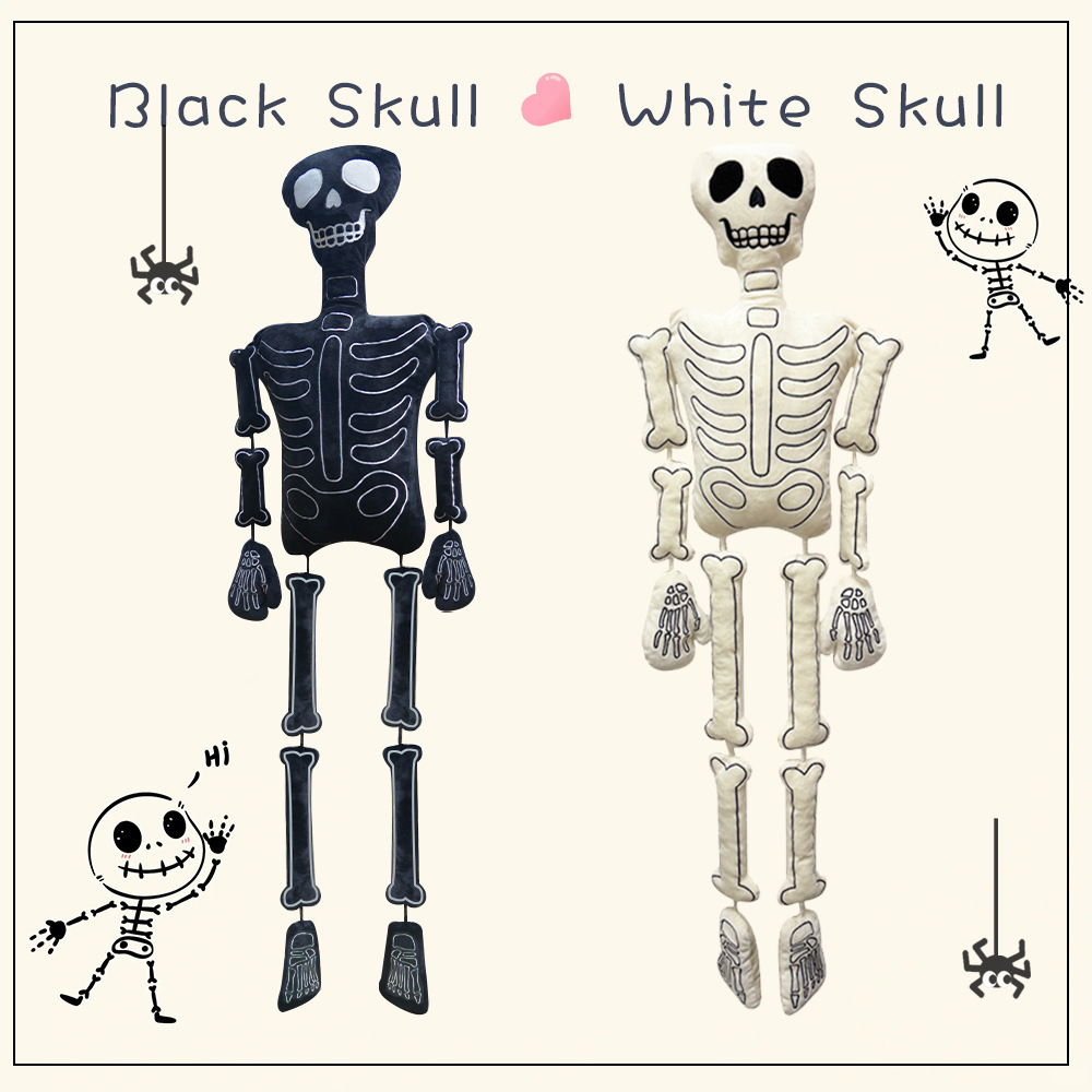 Halloween Skeleton Decoration - ハロウィン スケルトンぬいぐるみ 白い骨の詰め物入りスカル ソフトトイ フェスティバルデコレーション 不気味なギフト