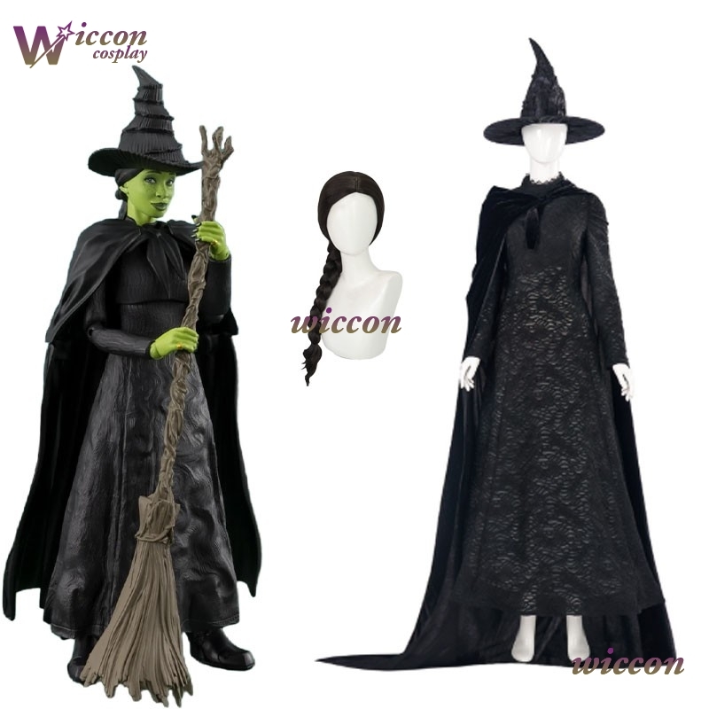 Halloween Costume Kids - YesoK 映画ウィキッドエルファバコスプレ衣装黒マントドレス帽子制服女性子供スタイルハロウィンロールプレイパーティー衣装ウィッグ