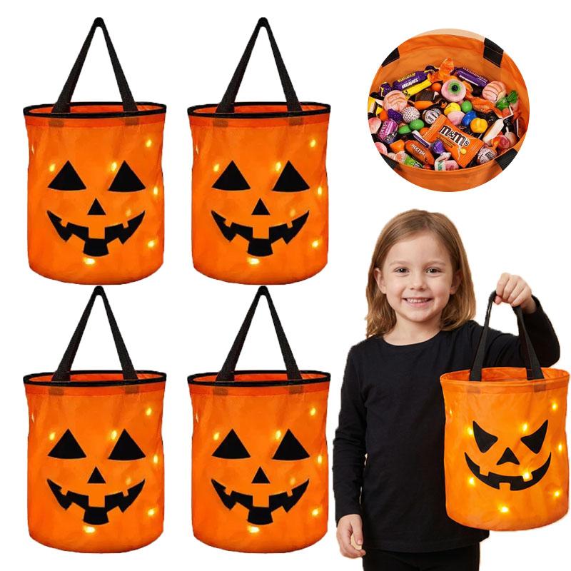 Halloween Pumpkin Decor Led - 1-10個入り LED ハロウィン パンプキンバスケット ライトアップ キャンディトートバッグ