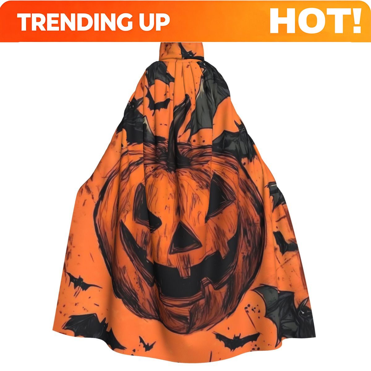 Pumpkin Lantern Halloween - カスタマイズ可能なパンプキンジャック・オ・ランタン ハロウィン用ロングフード付きマント 大人用コスプレケープ