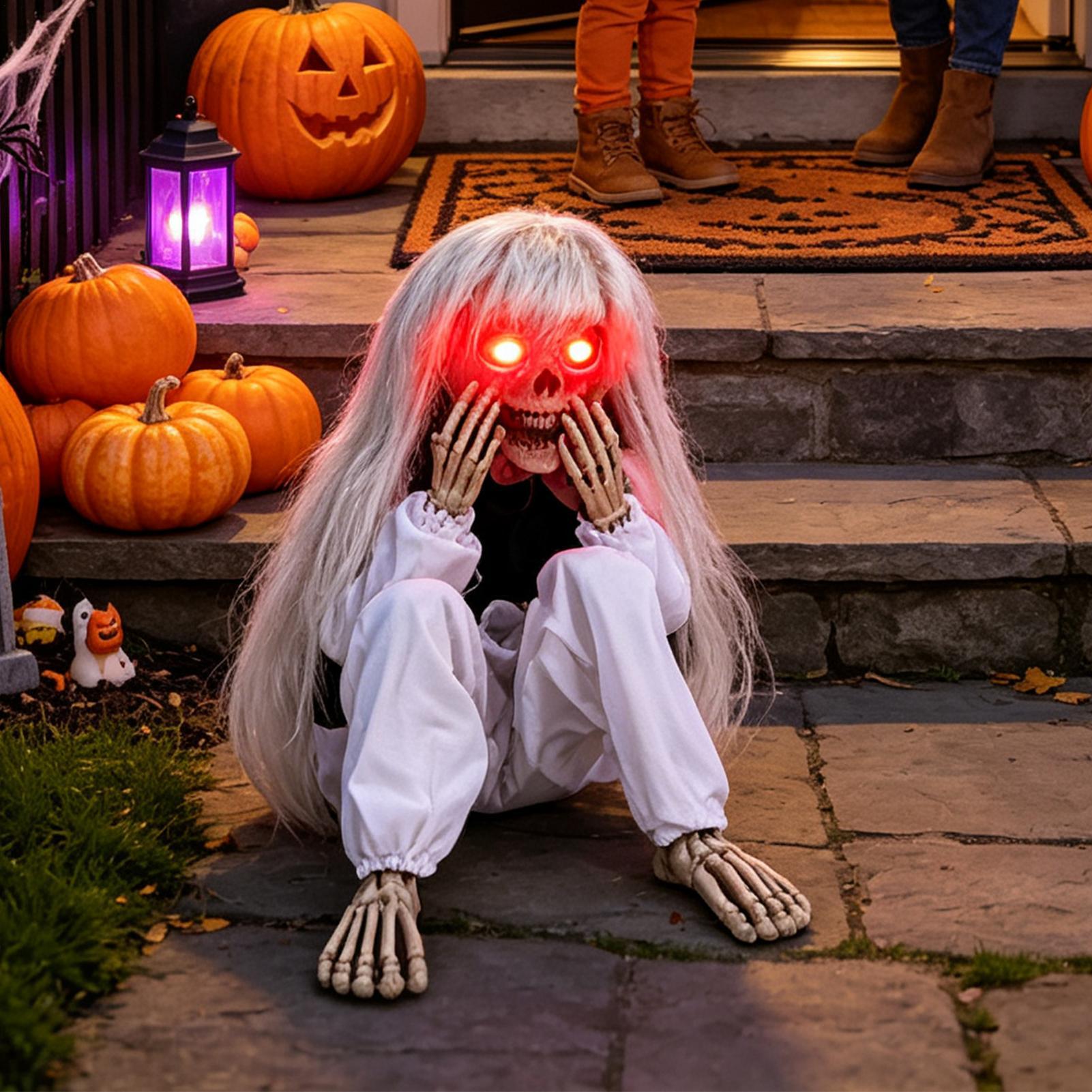 ハロウィンのスケルトンデコレーション、音で動く泣き声と光る目 - Halloween Skeleton Decoration のレビューと価格