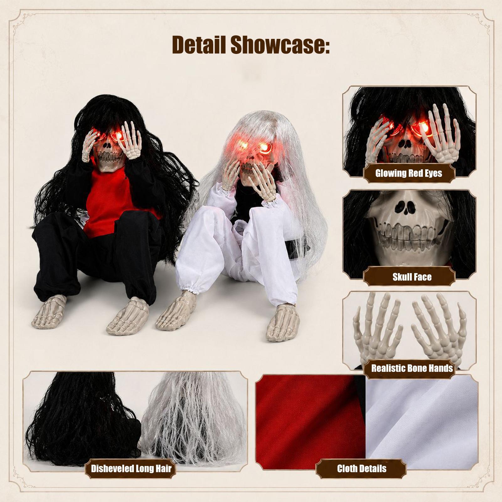 ハロウィンのスケルトンデコレーション、音で動く泣き声と光る目 - Halloween Skeleton Decoration のレビューと価格