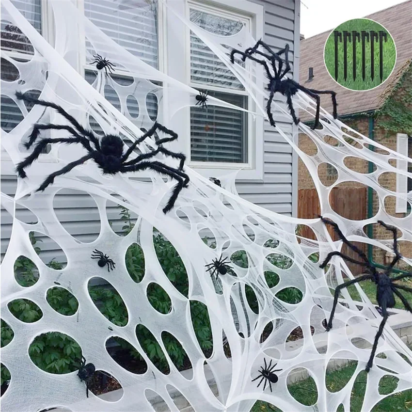 1x2m、1x4m、2x4mのサイズの、ハロウィーン用の装飾 - Spider Web Halloween Decoration のレビューと価格
