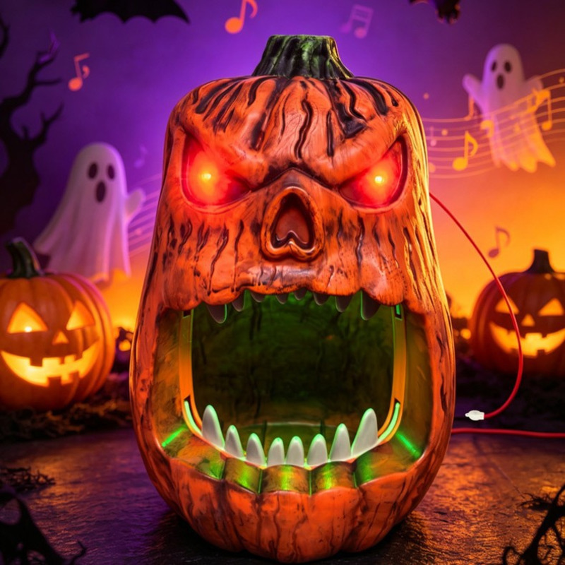 ハロウィンLEDライト付きパンプキンキャンディボウル、音声起 - Halloween Pumpkin Decor Led のレビューと価格
