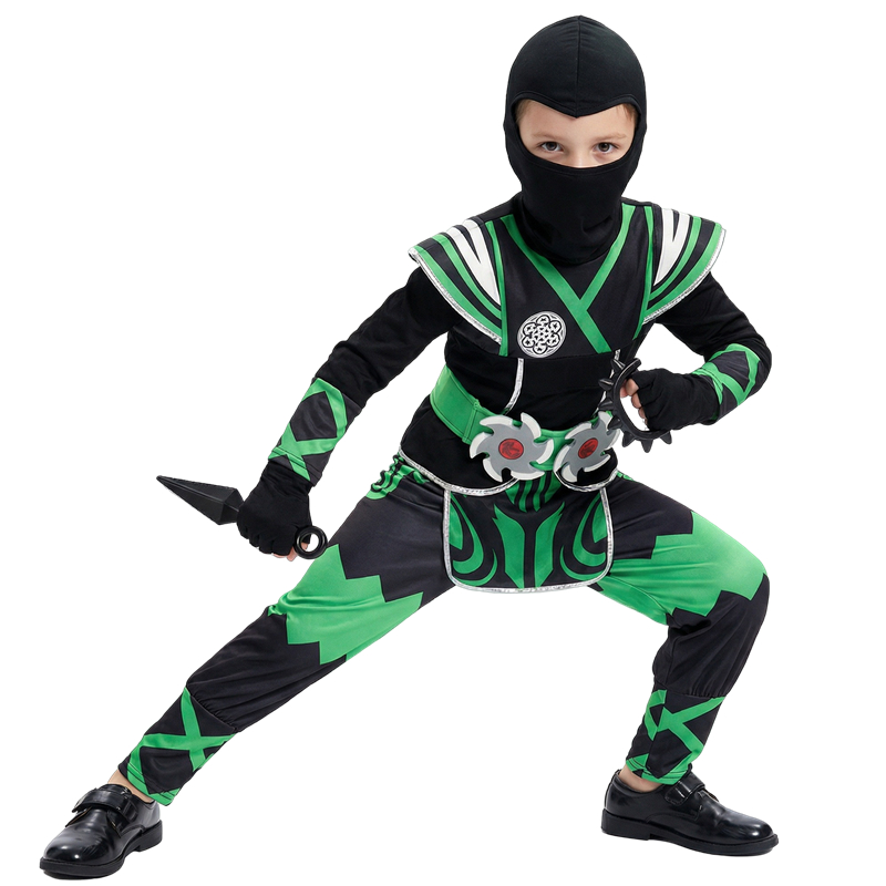日本の忍者コスチュームセット 子供用 グリーンサムライドレス - Halloween Costume Kids のレビューと価格
