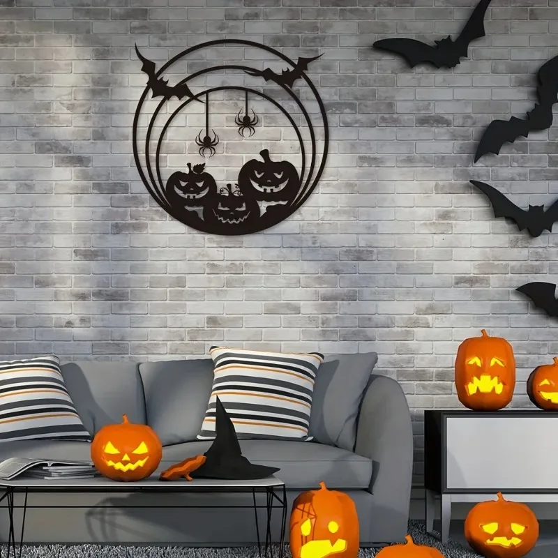 ハロウィーンの金属製壁飾り。カボチャ、コウモリ、蜘蛛の巣のデ - Spider Web Halloween Decoration のレビューと価格