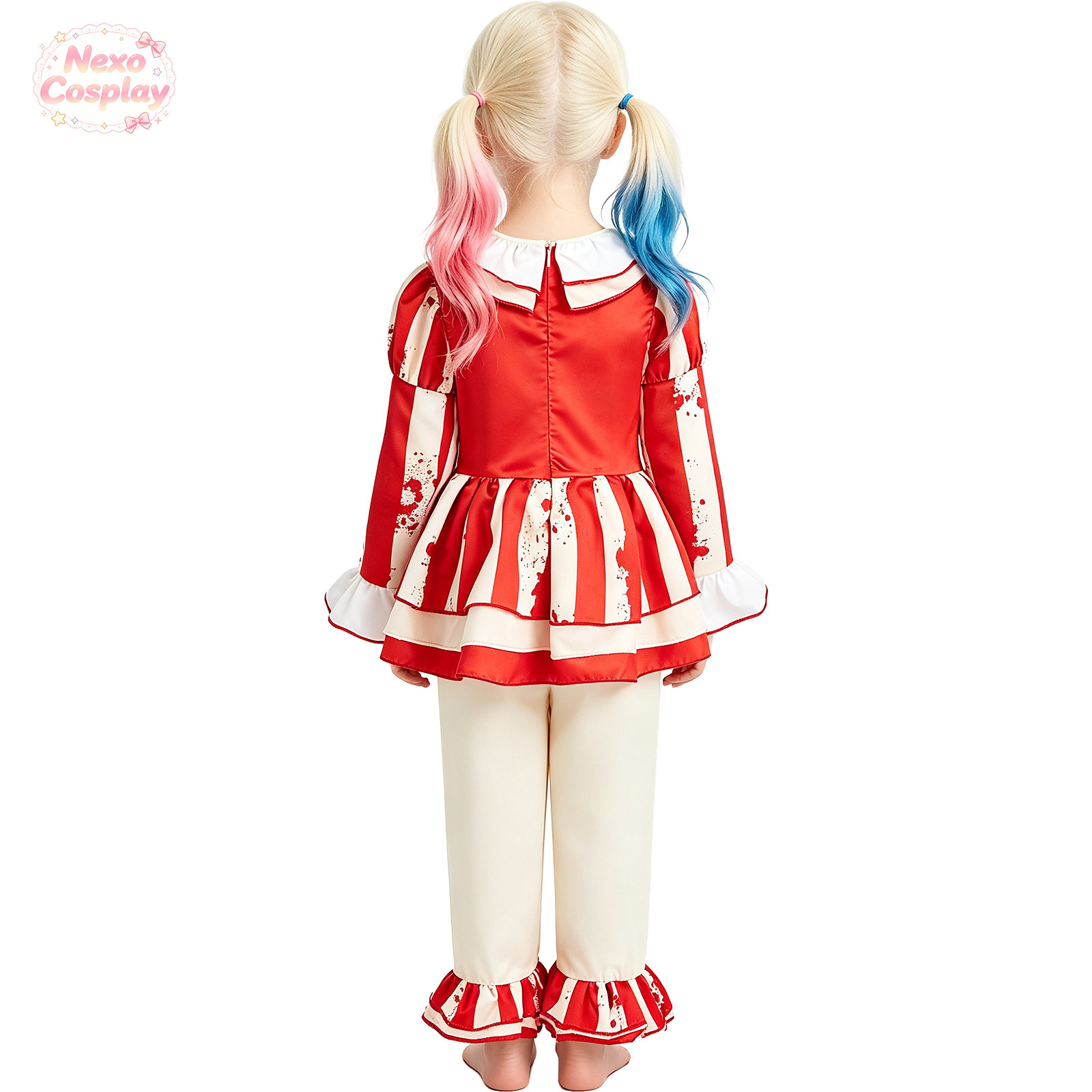 子供赤白ストライプホラークラウンスーツハロウィンコスプレ衣装 - Halloween Costume Kids のレビューと価格