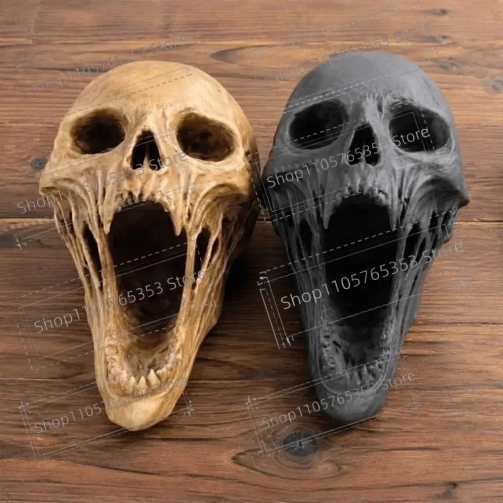 ゴシック調の叫ぶ骸骨像 ホラー 恐ろしいスケルトンヘッド彫刻 - Halloween Skeleton Decoration のレビューと価格