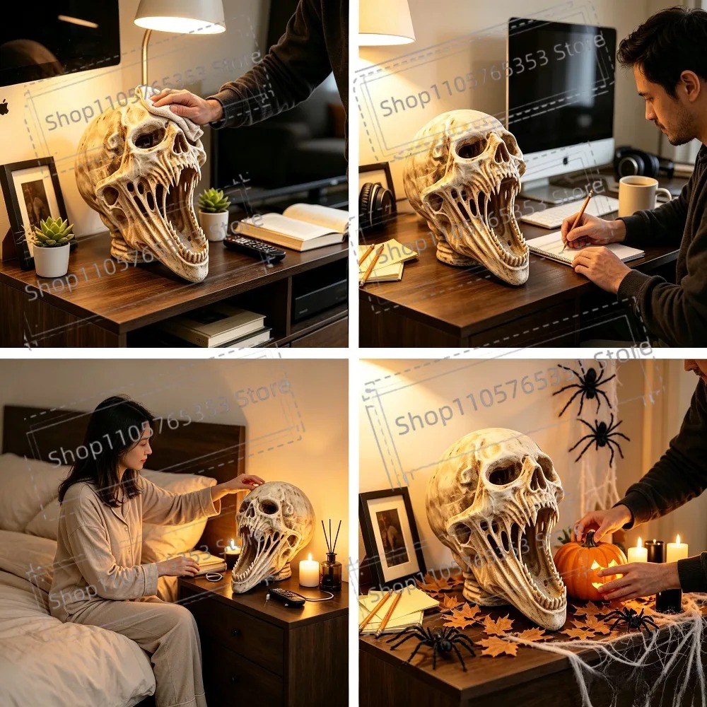 ゴシック調の叫ぶ骸骨像 ホラー 恐ろしいスケルトンヘッド彫刻 - Halloween Skeleton Decoration のレビューと価格