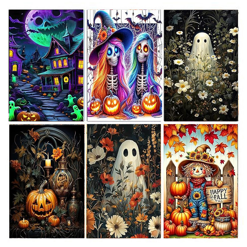 AB ダイヤモンドペインティング ハロウィン カラフルスカル - Halloween Skeleton Decoration のレビューと価格