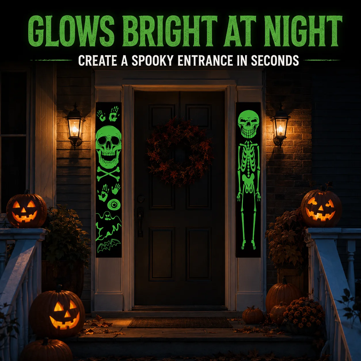 2枚セットの光るハロウィーン装飾バナー。玄関や庭、屋外パーテ - Halloween Skeleton Decoration のレビューと価格