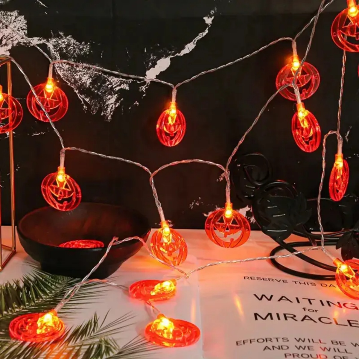 1pc 20LED オレンジフラット中空ハロウィンカボチャラ - Halloween Led String Lights Orange のレビューと価格