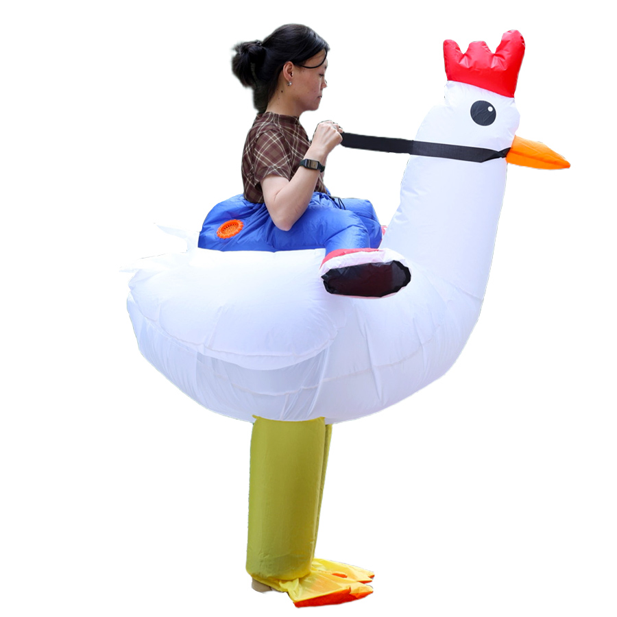 鶏の形をしたインフレータブルコスチューム、乗って遊べるニワト - Halloween Costume Adult のレビューと価格