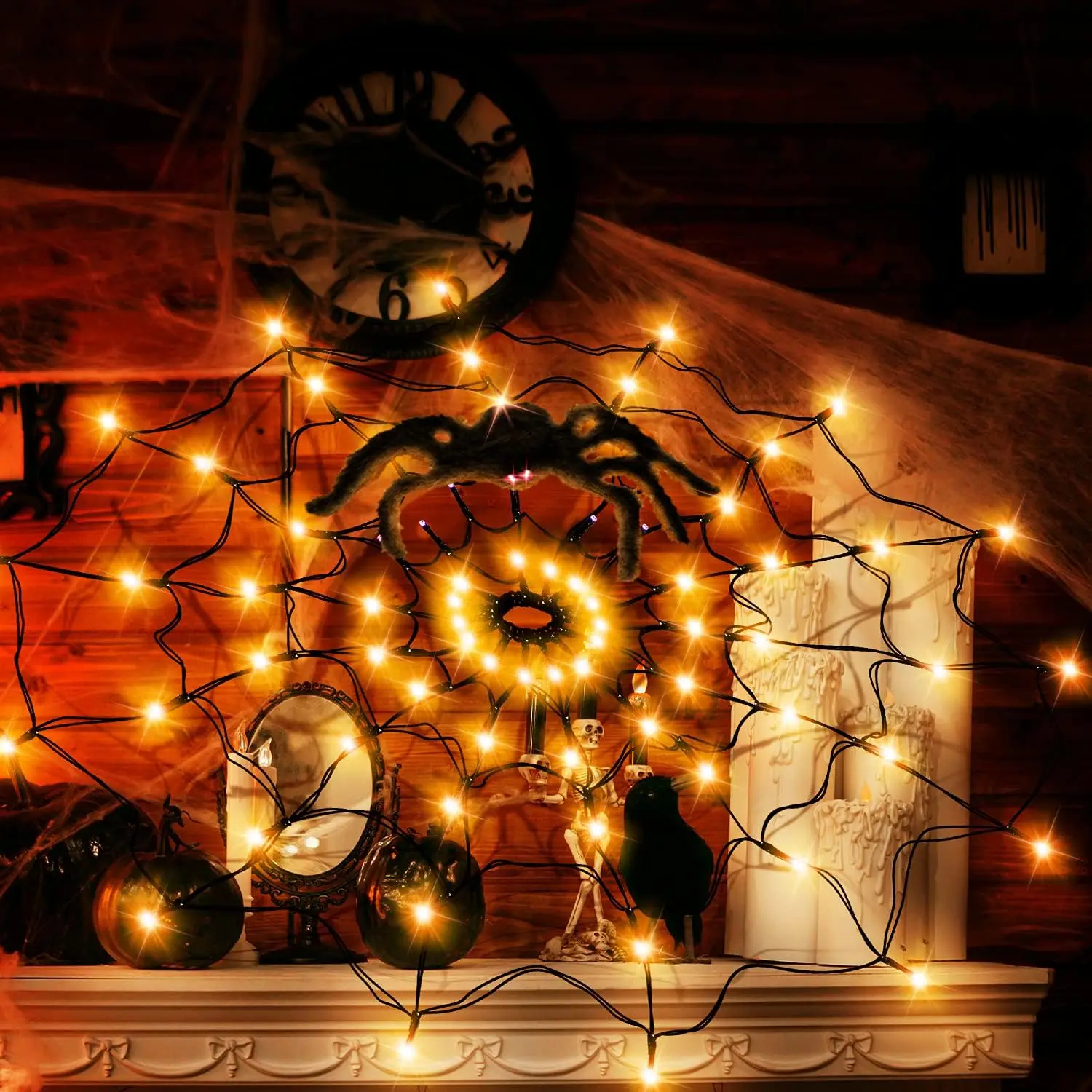 LEDストリングゴーストフェスティバルライト、ゴーストハウス - Spider Web Halloween Decoration のレビューと価格