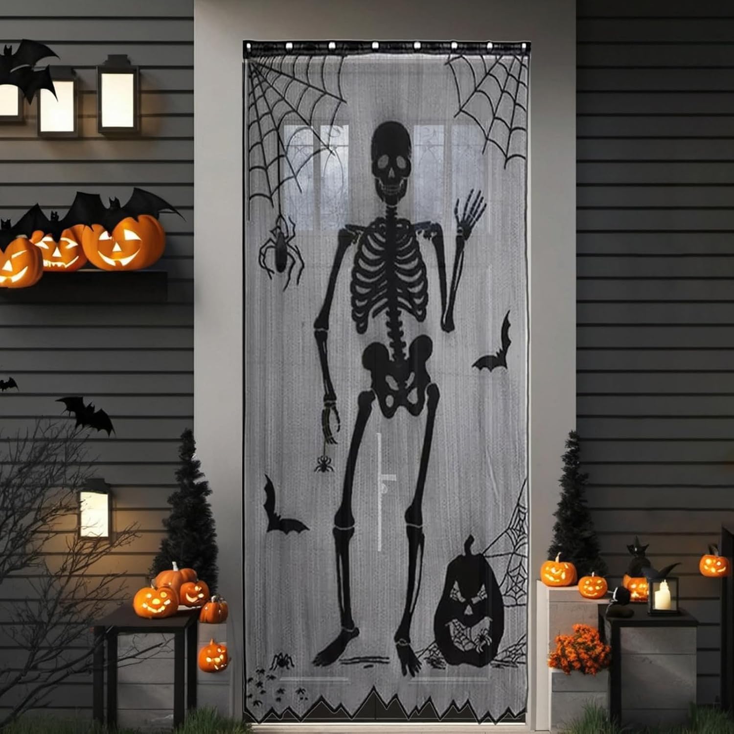 ハロウィン スケルトン レース ドアカーテン ブラック スカ - Halloween Skeleton Decoration のレビューと価格