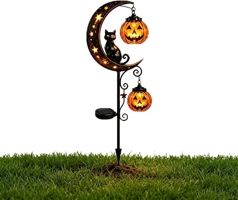 ソーラーハロウィン黒猫パンプキンムーンガーデンステークライト - Halloween Pumpkin Decor Led のレビューと価格