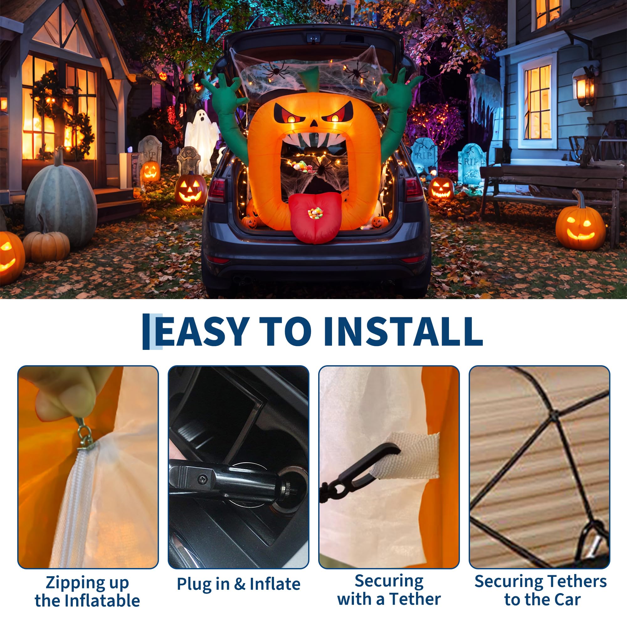 高さ約1.8mのハロウィーン用空気で膨らませる装飾品。オレン - Halloween Pumpkin Decor Led のレビューと価格