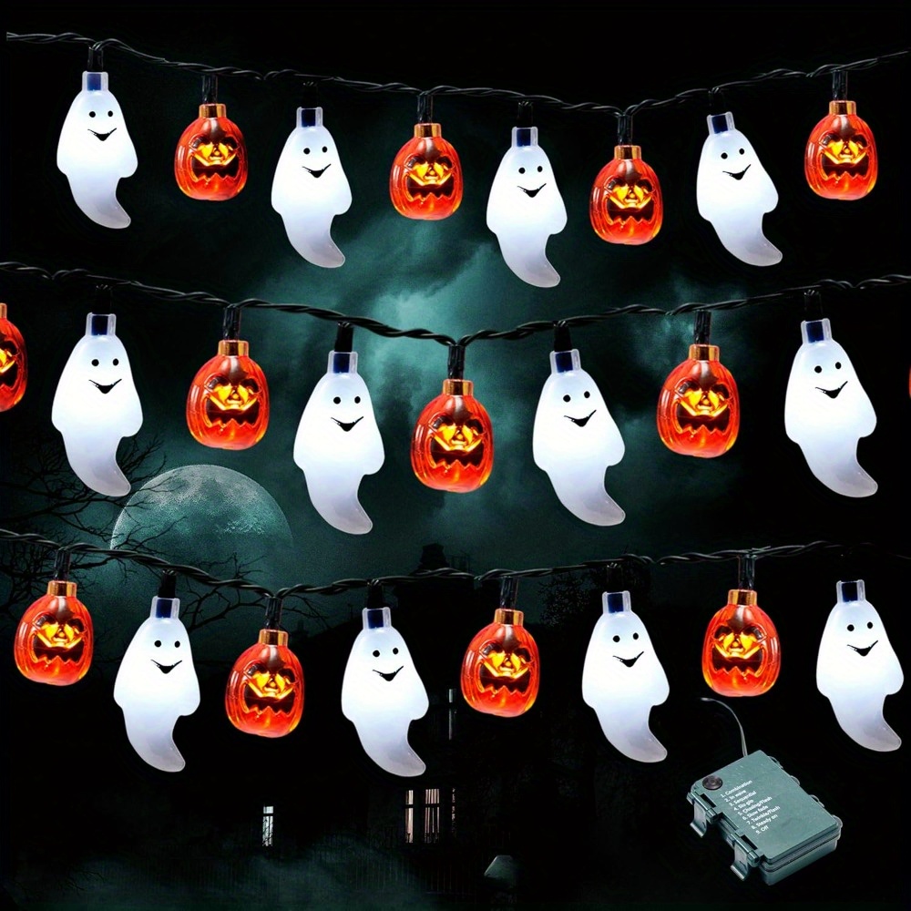 19.7フィート 30個 LED電池式ゴーストパンプキンハロ - Halloween Led String Lights Orange のレビューと価格