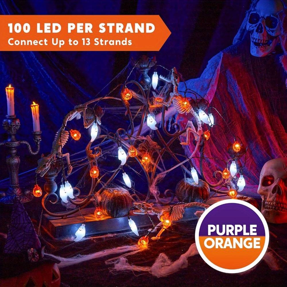 19.7フィート 30個 LED電池式ゴーストパンプキンハロ - Halloween Led String Lights Orange のレビューと価格