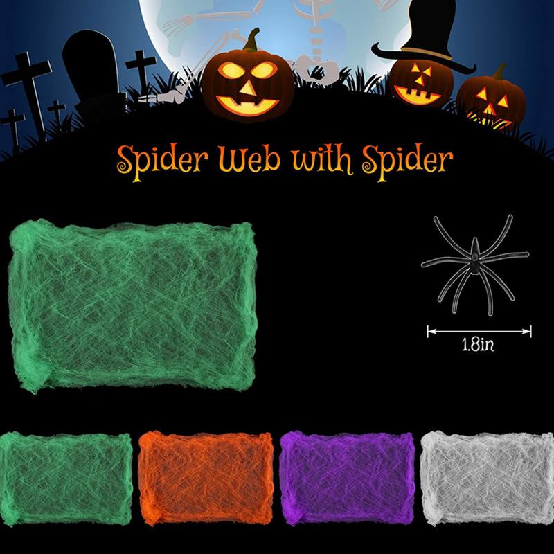 ハロウィーンの装飾用、白い蜘蛛の巣のネット。伸縮性があり、ハ - Spider Web Halloween Decoration のレビューと価格