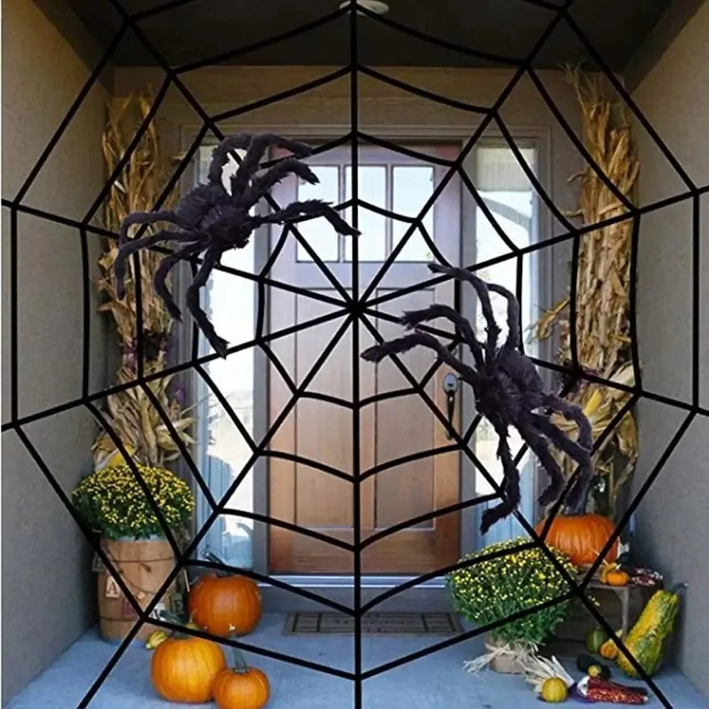ハロウィーンの飾り用、リアルな蜘蛛のぬいぐるみ2個入り。三角 - Spider Web Halloween Decoration のレビューと価格