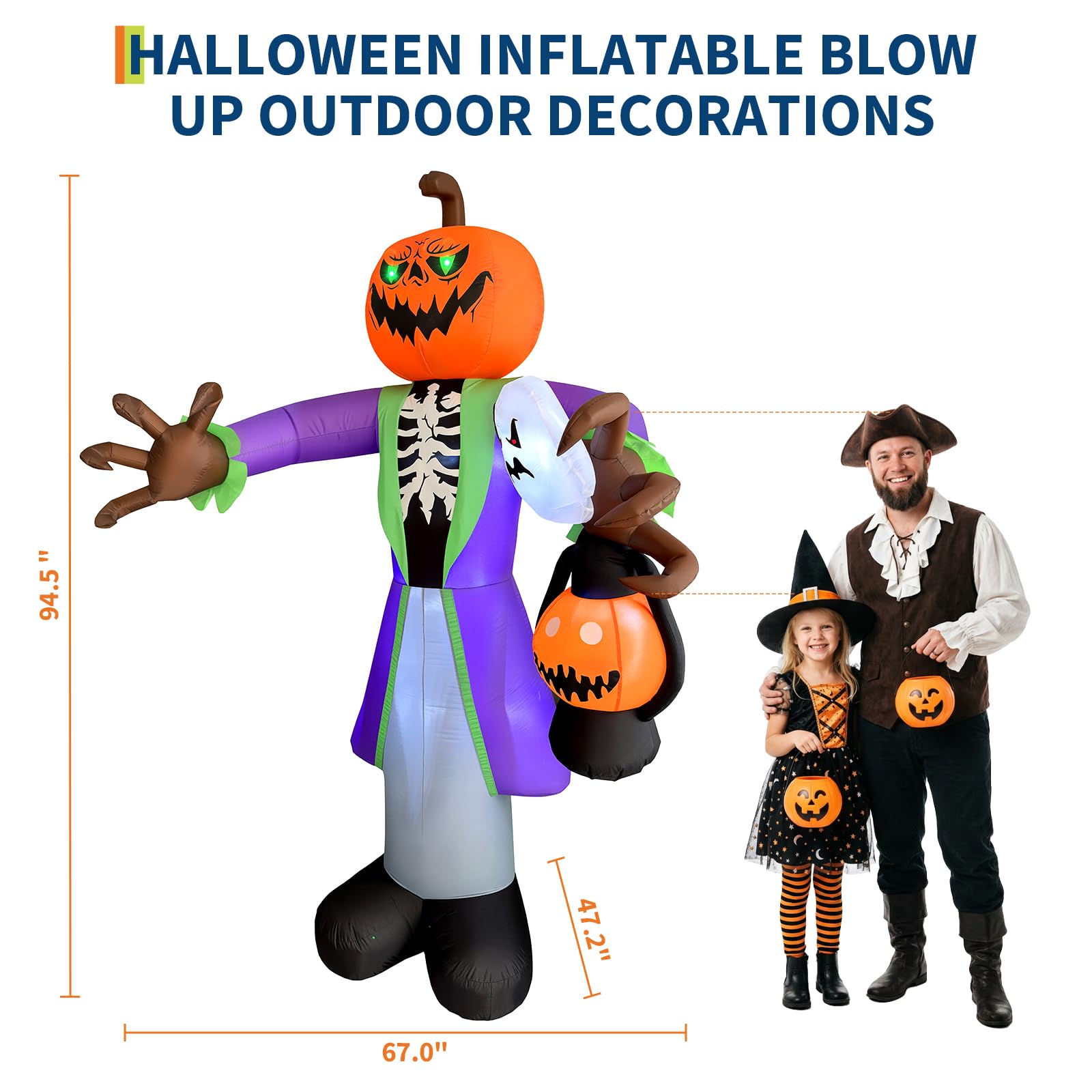 高さ約2.4mのLEDライト付きハロウィーン用インフレータブ - Halloween Pumpkin Decor Led のレビューと価格
