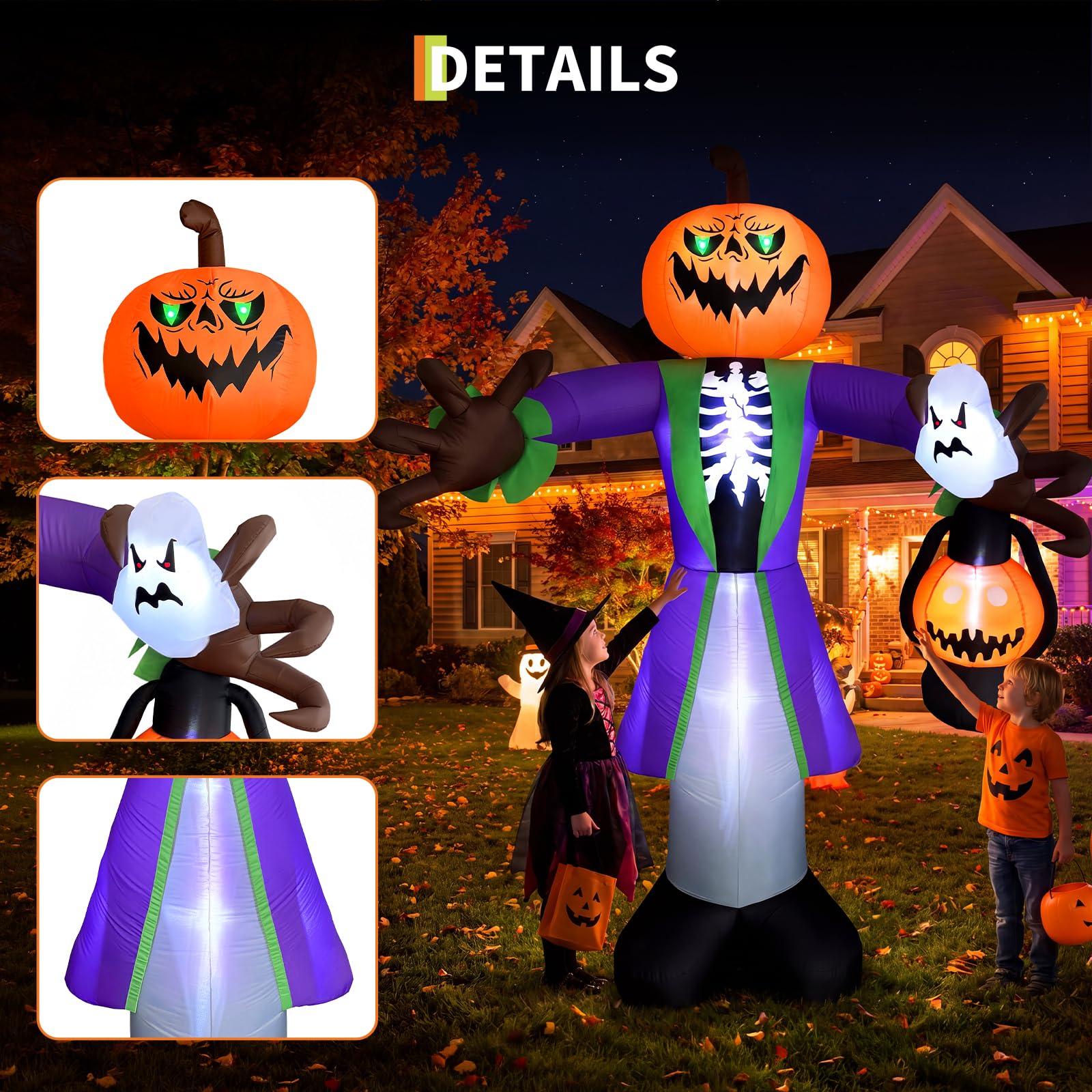 高さ約2.4mのLEDライト付きハロウィーン用インフレータブ - Halloween Pumpkin Decor Led のレビューと価格